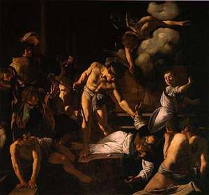 The Martyrdom of St. Matthew lateral in the Contarelli Chapel by Caravaggio, 1599-1600.